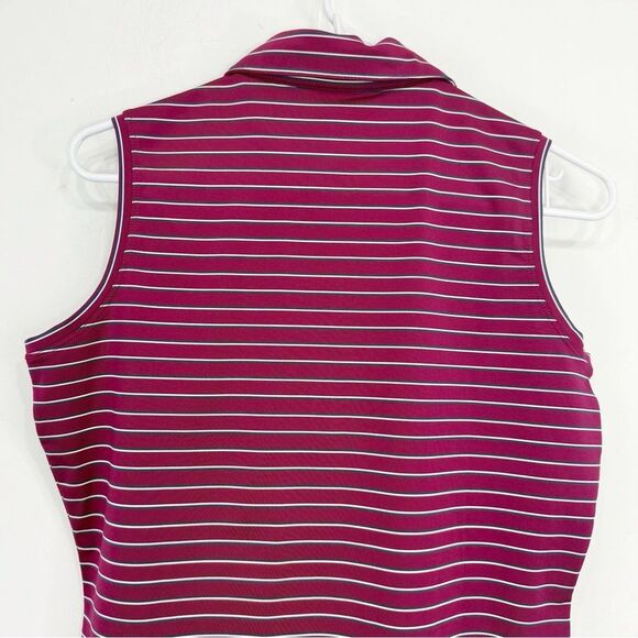 Nike Dri-Fit Magenta Stripe Sleeveless Quarter Button Performance Golf Shirt - Picture 10 of 16